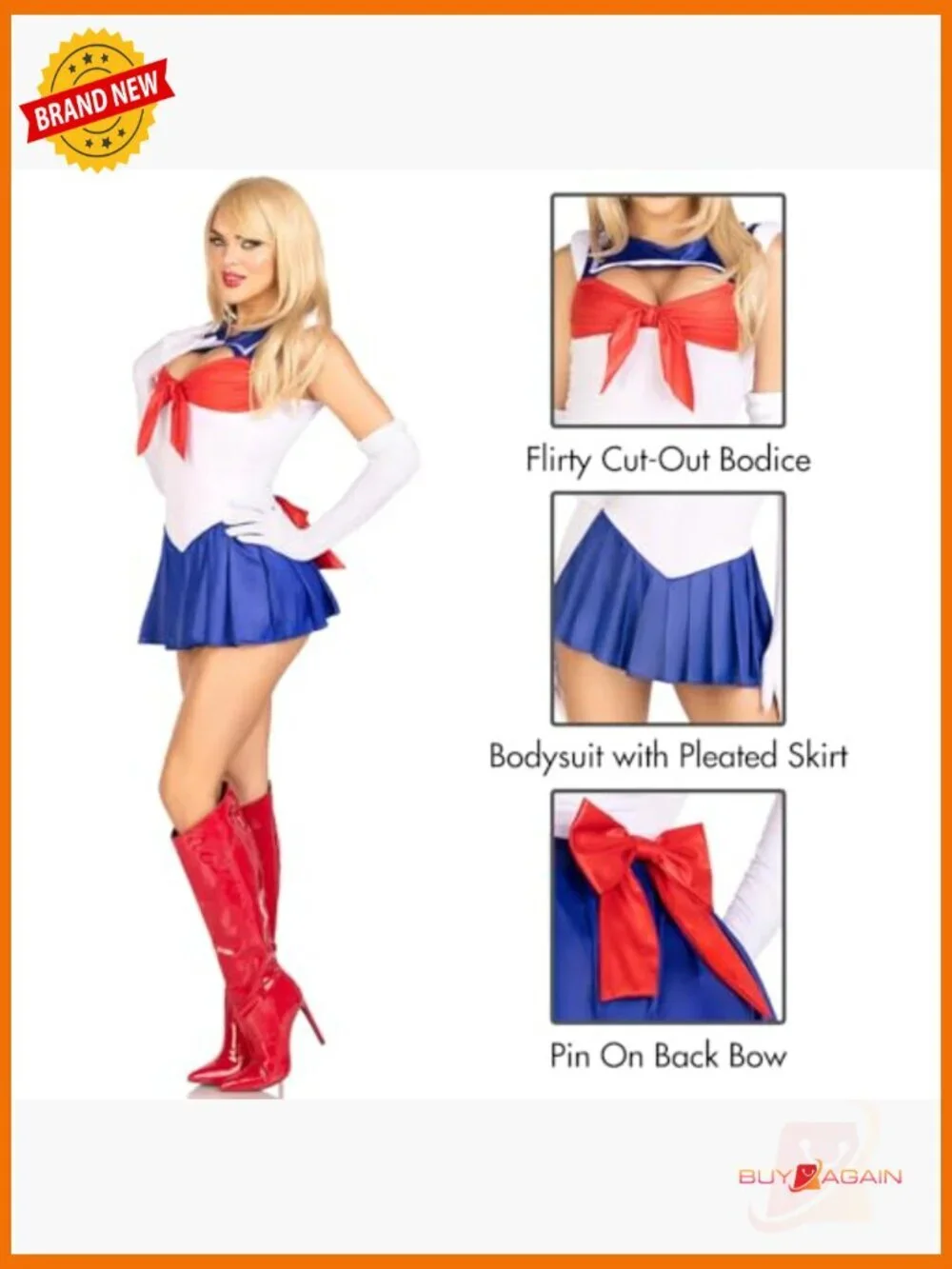 3pc Sexy Sailor Costume Bodysuit with Skirt Halloween Cosplay